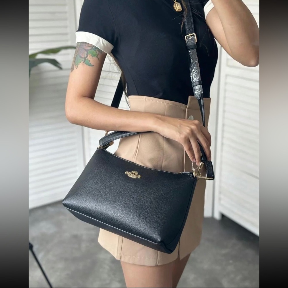 NWT!COACH Clara Shoulder Bag (COACH CE584) Gold/Black - Picture 4 of 7
